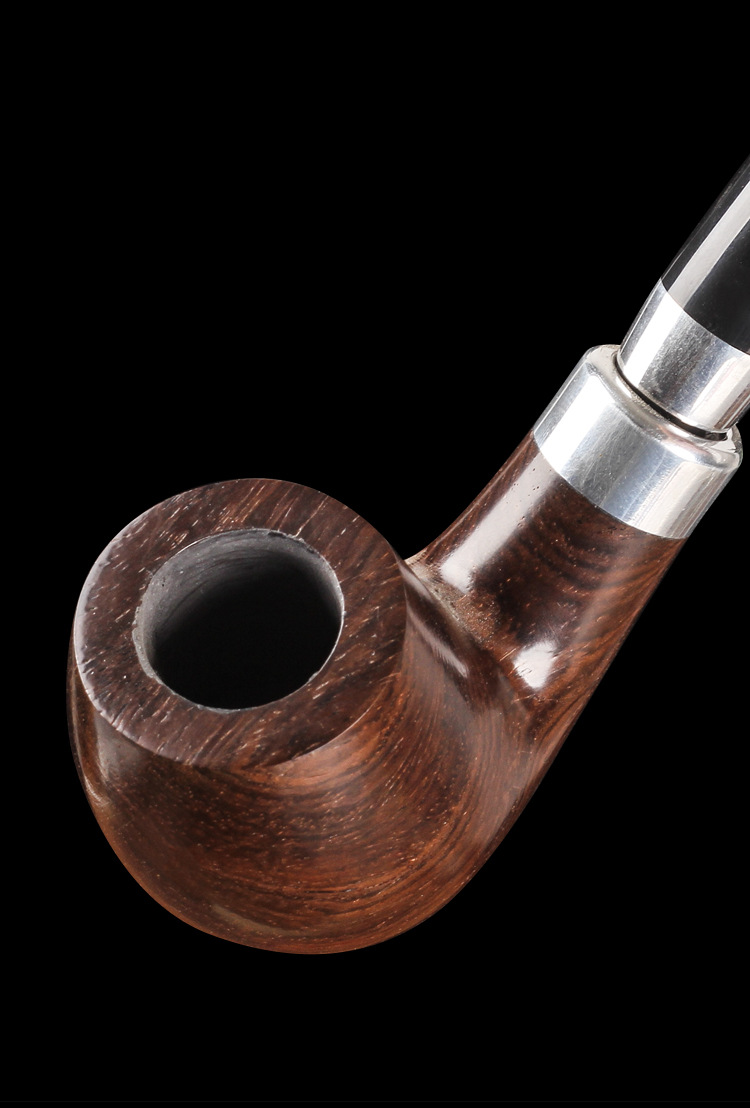 大号实木烟斗黑檀木军插铝圈老式传统烟锅过滤旱烟斗烟丝斗手工