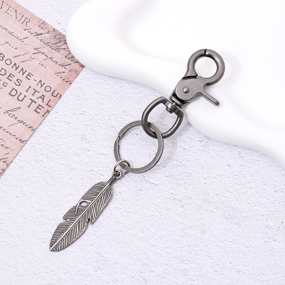 New Style Silver Alloy Key Ring Bag Automobile Hanging Ornament Feather Accessories Personality Simple Cross-Border European and American Amazon