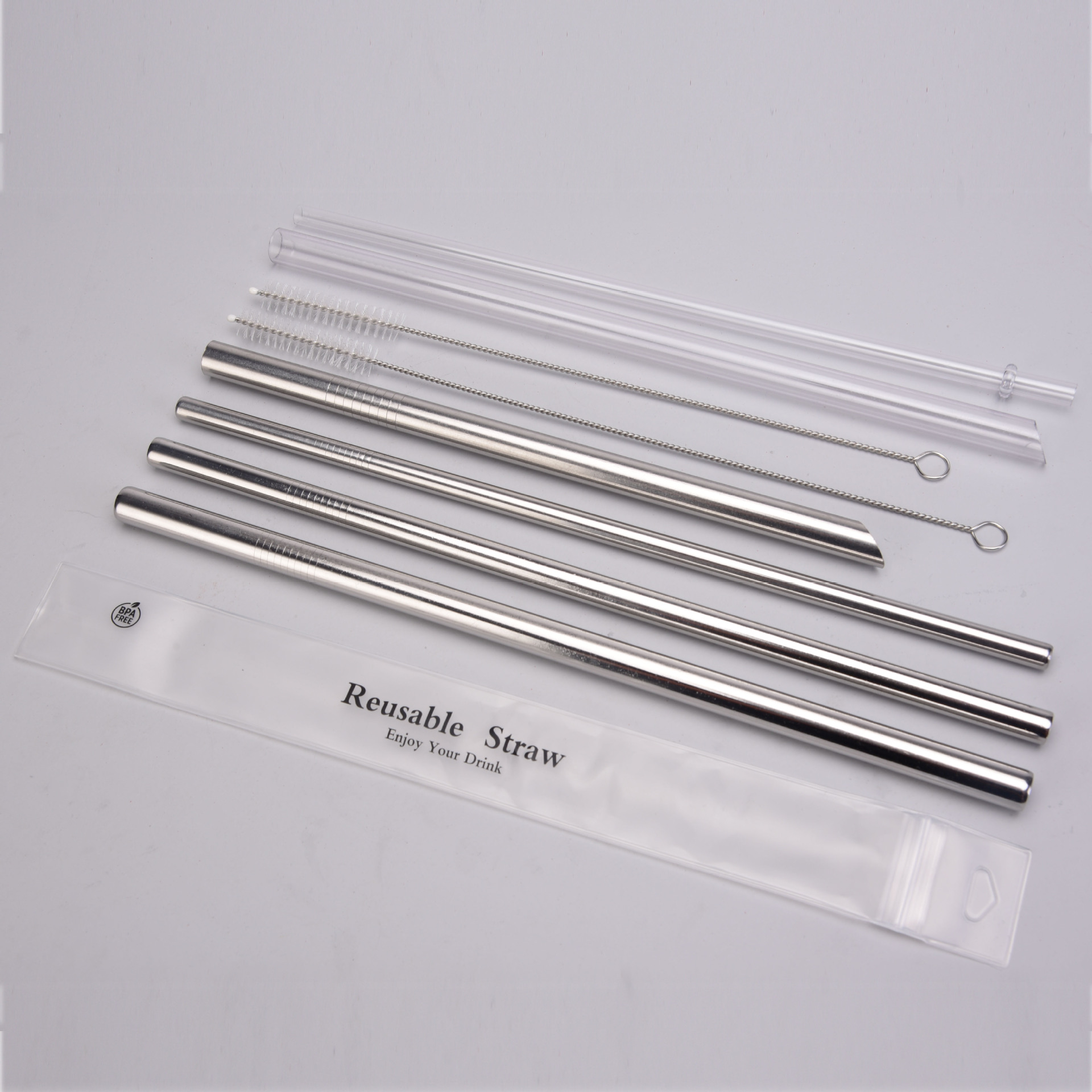 Tritan Straw Lengthened 304 Stainless Steel Metal Straw Suit Milk Tea Drink Reuse Water Cup Straw