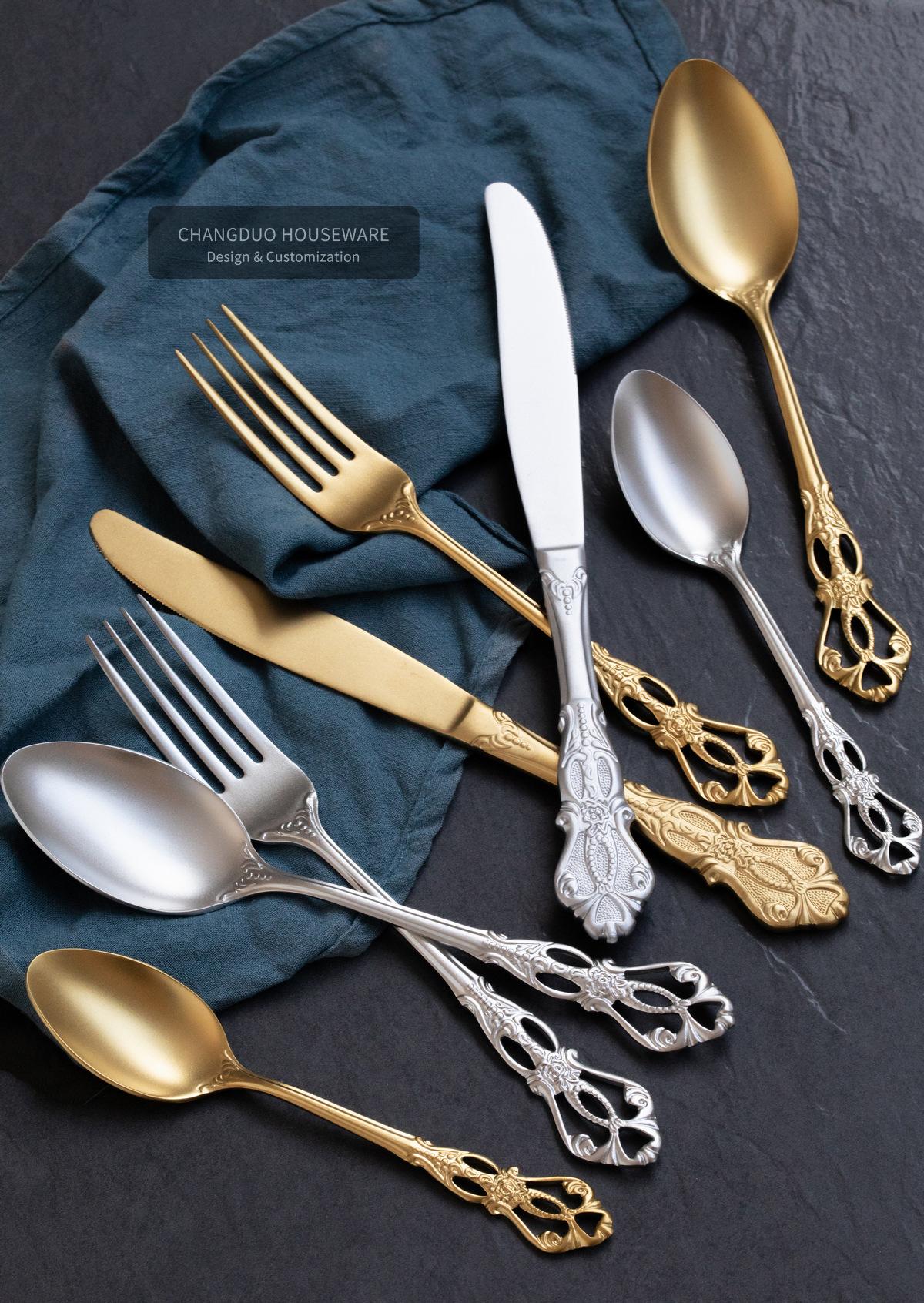 哑光雪花欧式ins雕花西餐刀叉勺子304不锈钢金属餐具餐厅酒店用品