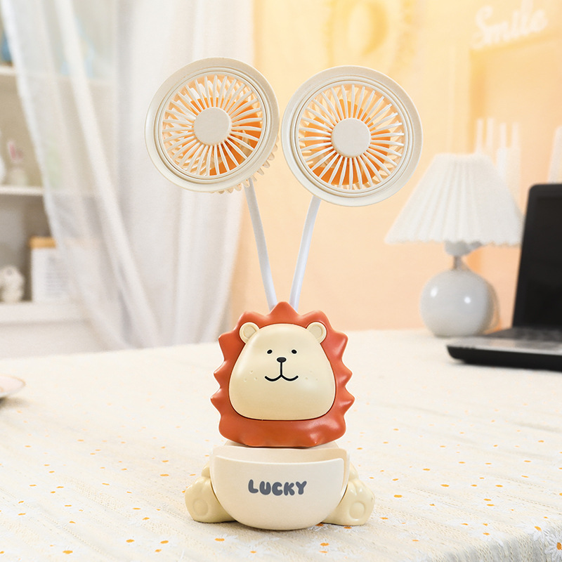 Children's Cute Animal Hose Adjustable Desktop Double-Headed Fan Pencil Knife Storage Pen Holder Multifunctional Small Fan