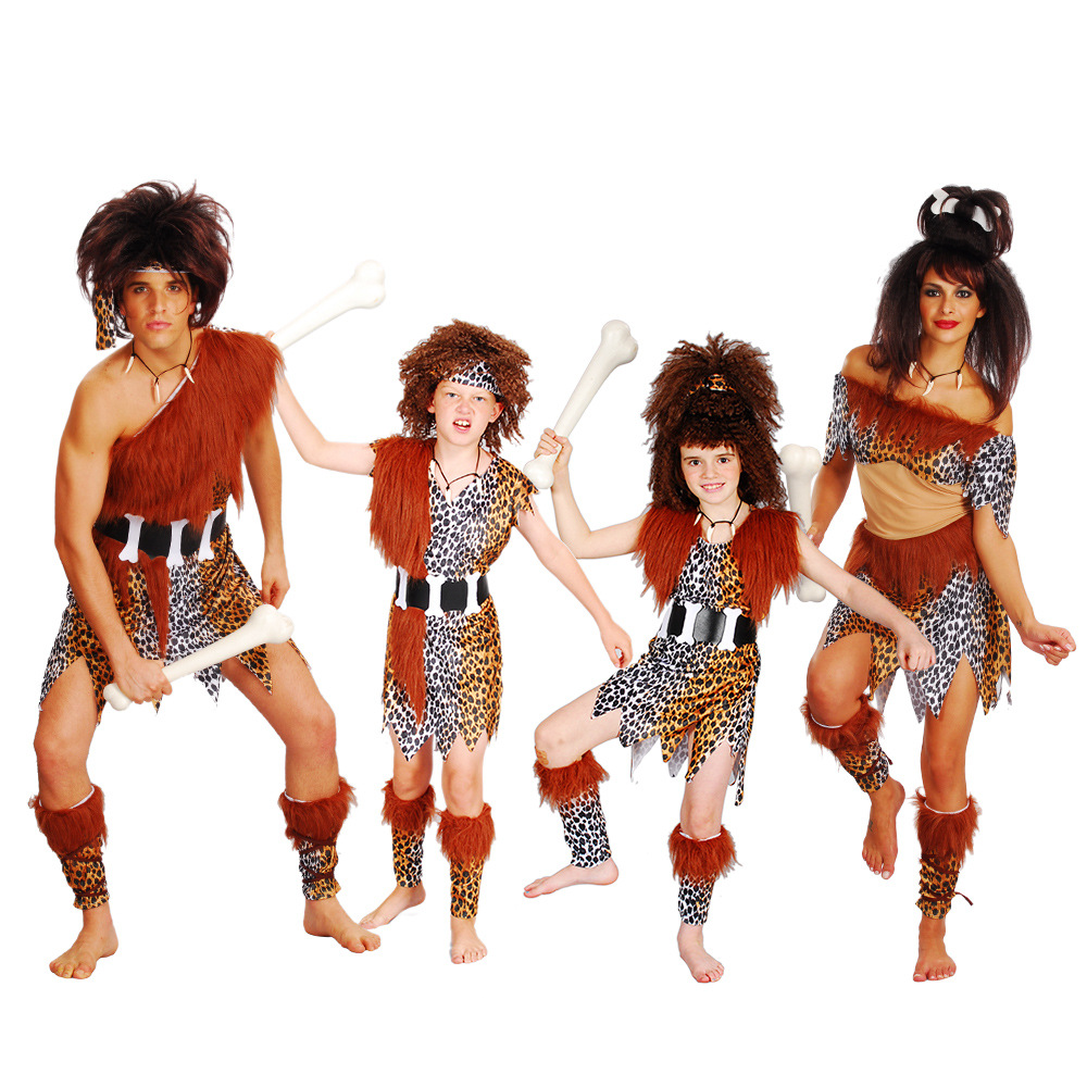大王叫我来巡山演出服装儿童野人印第安原始人豹纹野人亲子装衣服