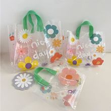 ins花朵手提袋透明网红包装袋加厚服装购物袋韩风塑料礼品袋胶袋