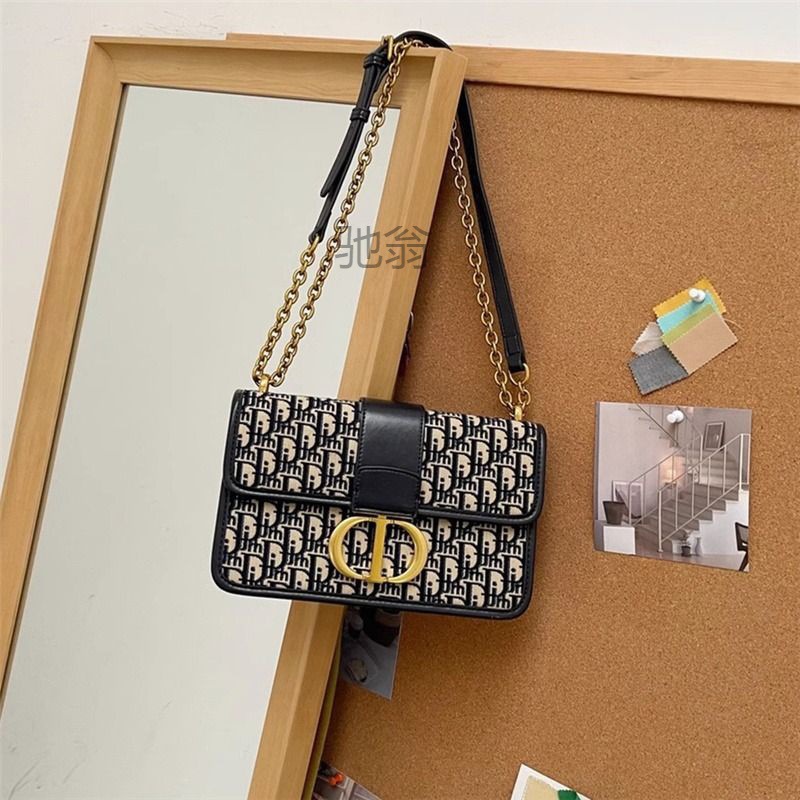 i台单肩包2024新蒙田包女包帆布刺绣老花小方包高级感女士链条斜