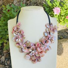 夏季新款时尚珍珠母贝个性短款毛衣链女可爱甜美粉色贝壳花朵项链