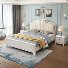 实木床轻奢美式1.8米双人现代简约1.5米白色软包储物主卧婚床