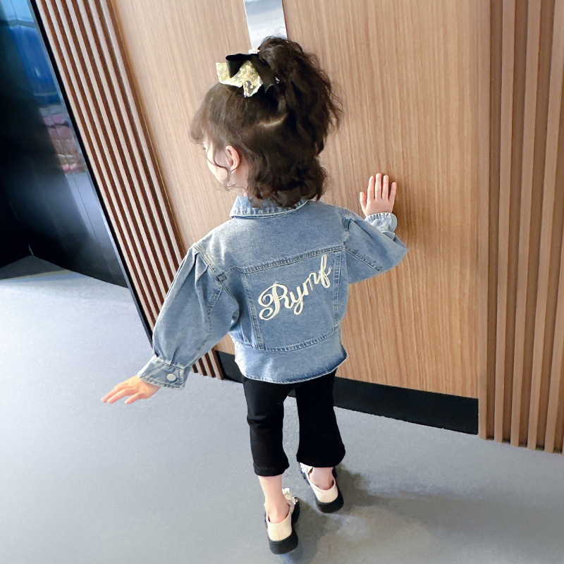 2023 New Spring Clothes for Baby Girls Western Style Lantern Sleeve Denim Jacket Children Fried Street Stylish Korean Top