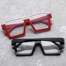 方形pc金属半框防蓝光光学镜欧美个性跨境平光镜个性前卫装饰眼镜