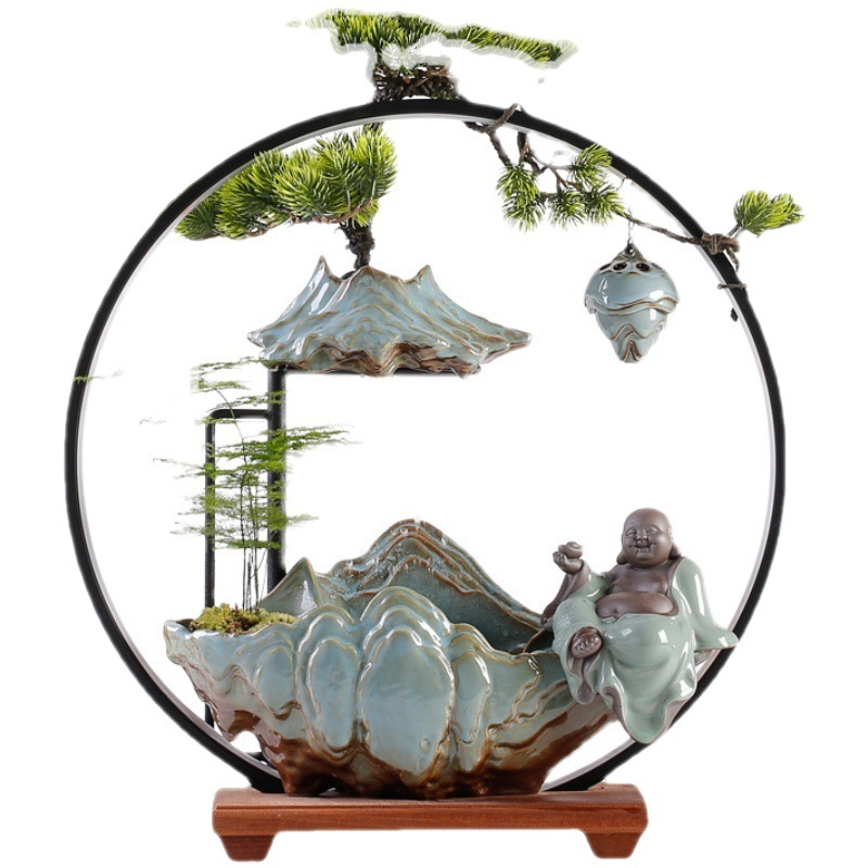 Creative Ceramic Fortune Flowing Water Ornaments Loop Make a Fortune as Endless as Flowing Water Living Room Office Decorations Housewarming Opening-up Gifts