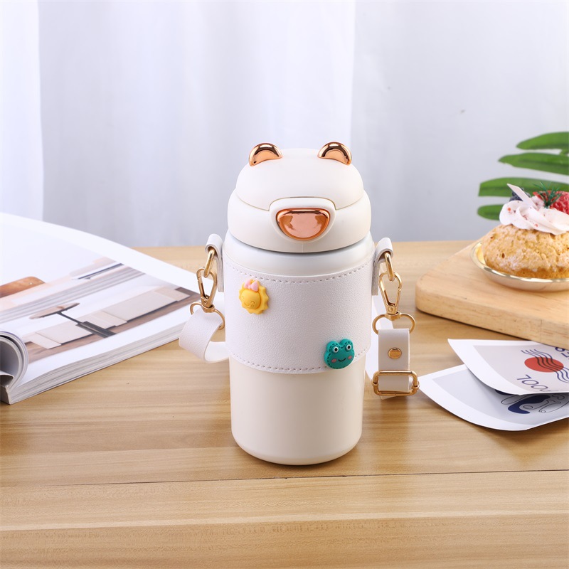 Children's Cute Thermal Mug Women's Portable Cup with Straw