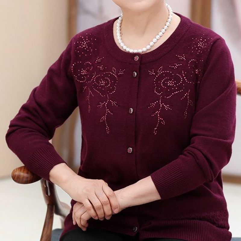 中老年人秋装羊毛衣女60岁70妈妈太太薄款外套奶奶春秋上衣服开衫
