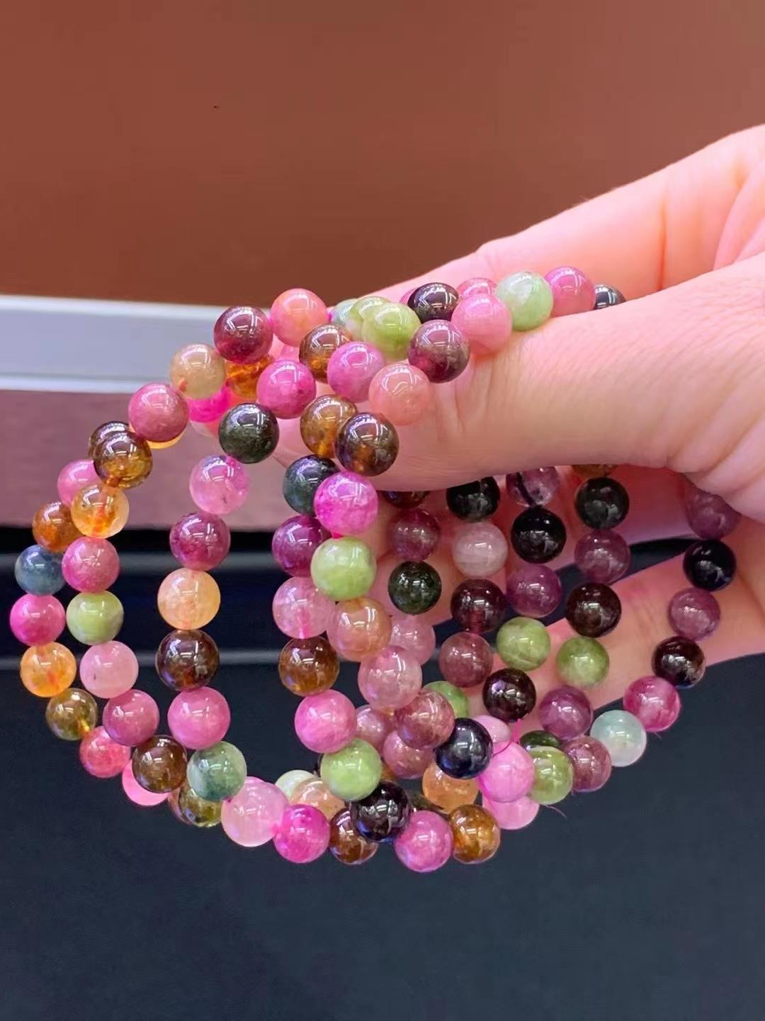 天然碧玺巴西老矿圆珠手链晶体通透颜色如图单圈手串配饰挂件配件