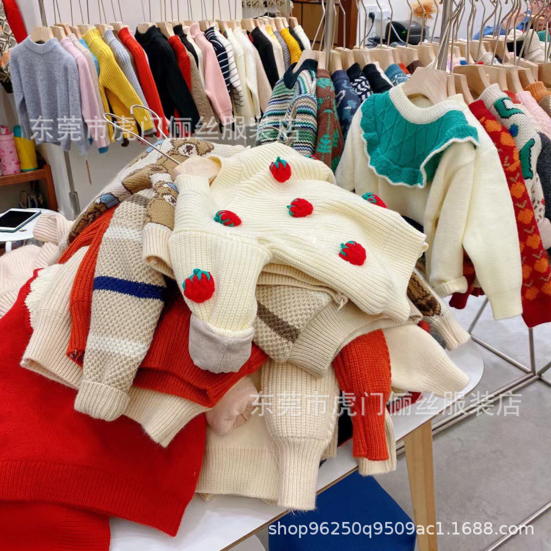 autumn and winter children‘s sweater stall wholesale korean boys and girls baby cored yarn thick pullover sweater live supply