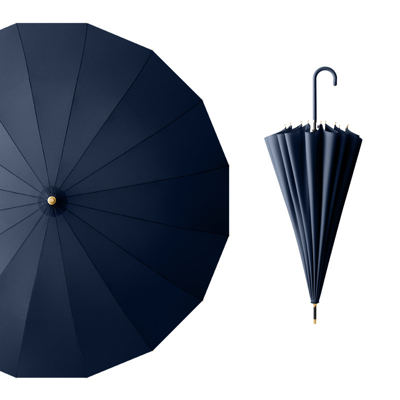 Long Large Umbrella Japanese and Korean Style Simple and Fresh 16 Bone Bend Long Handle Umbrella Automatic Sun Umbrella Advertising Gift Umbrella
