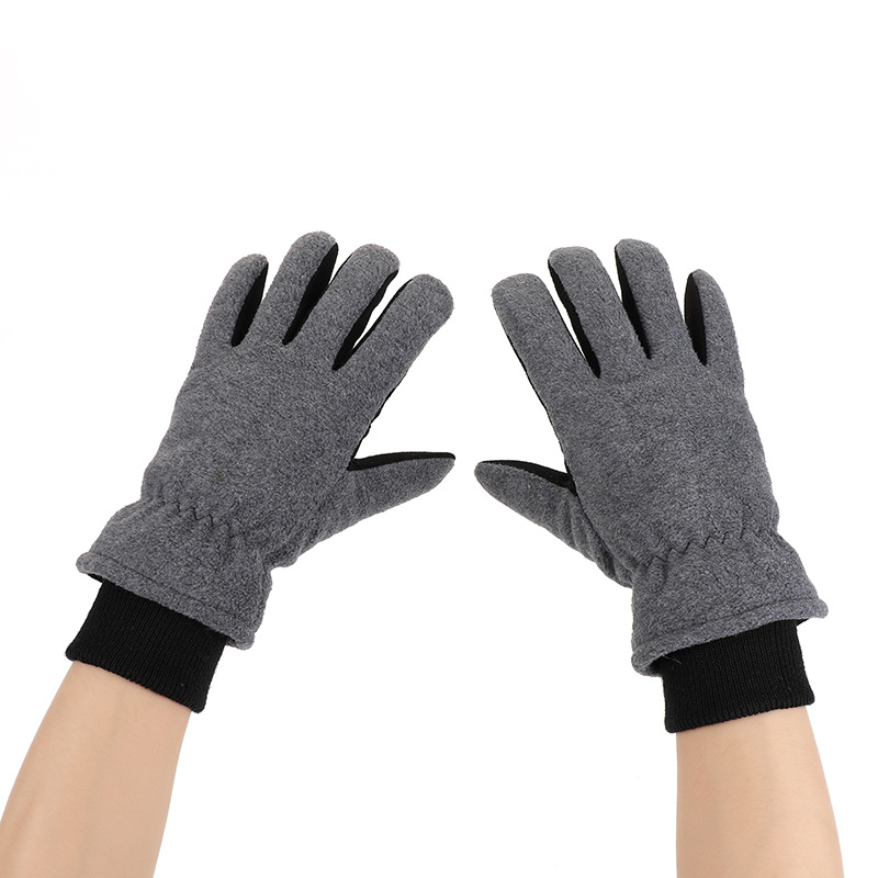 Rib Cuff Polar Fleece Gloves Warm Cycling Winter Gloves Outdoor Fleece-Lined Wind-Proof and Cold Protection Sports Gloves
