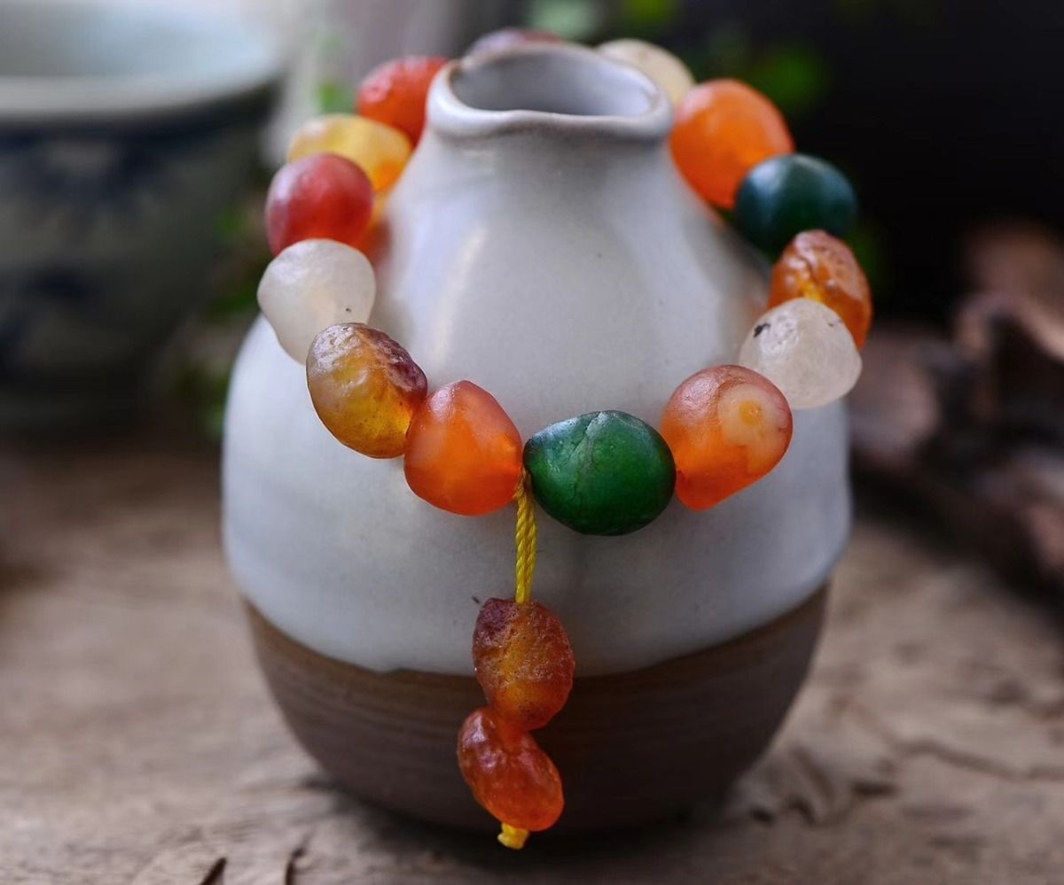 阿拉善玛瑙原石手链戈壁玛瑙手串糖心多彩随形男女礼物