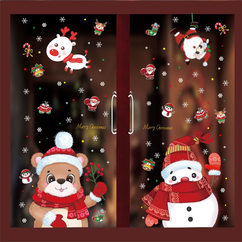 Christmas Window Stickers Christmas Decoration Static Sticker Glass Paster Seamless New Year Colorful Stickers Painting