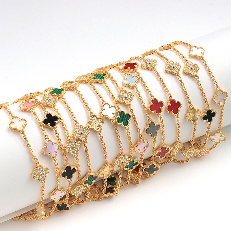 s925纯银四叶草六花手链白贝mini迷你版18K白金镶钻轻奢手链女