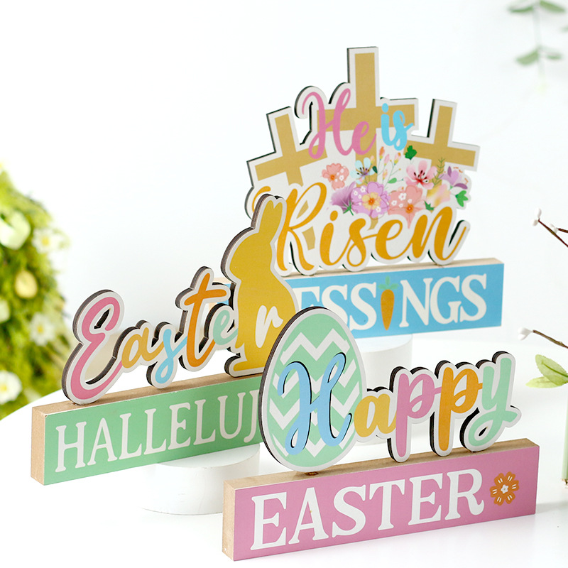 Cross-Border New Easter Decorations Spring Wooden Rabbit Egg Crafts Decoration Party Decorations