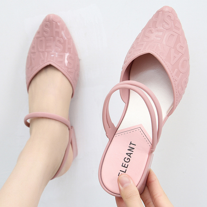 Women's Two-Way Fashion Closed Toe Sandals Summer Internet-Famous Outdoors Beach Non-Slip Single-Layer Shoes Mid-Heel Low-Cut Jelly Chunky Heel Casual