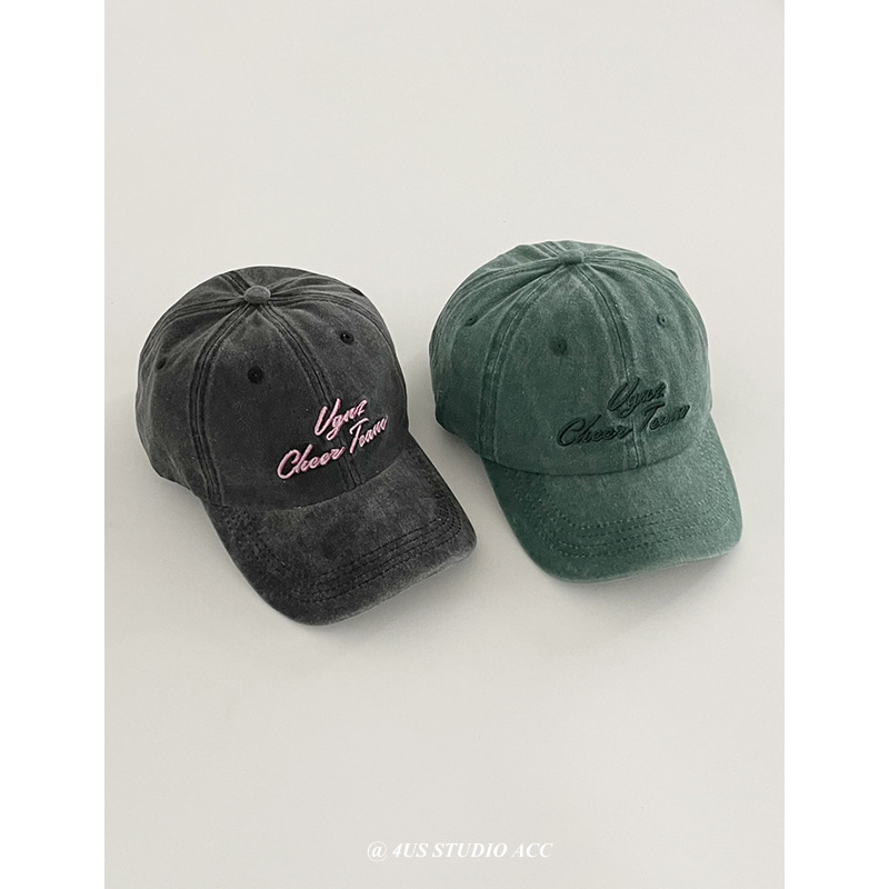 Korean Style Ins Washed Cotton Embroidered Letter Baseball Cap Female Face-Looking Little Couple Casual Retro Sun-Poof Peaked Cap Male
