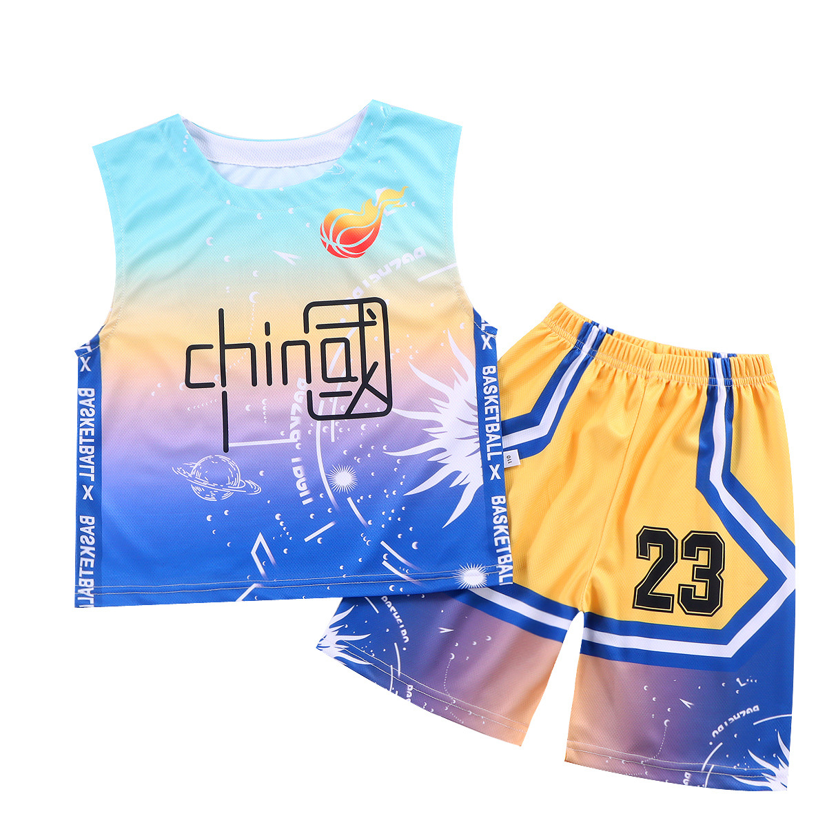 2023 New Middle and Big Children Basketball Wear Summer Quick-Drying Sleeveless Suit Boys and Girls Sportswear Shorts Two-Piece Set