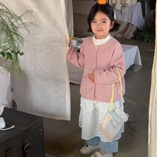童毛衣2024春季新款韩版女童洋气甜美针织开衫儿童气质单排扣外套