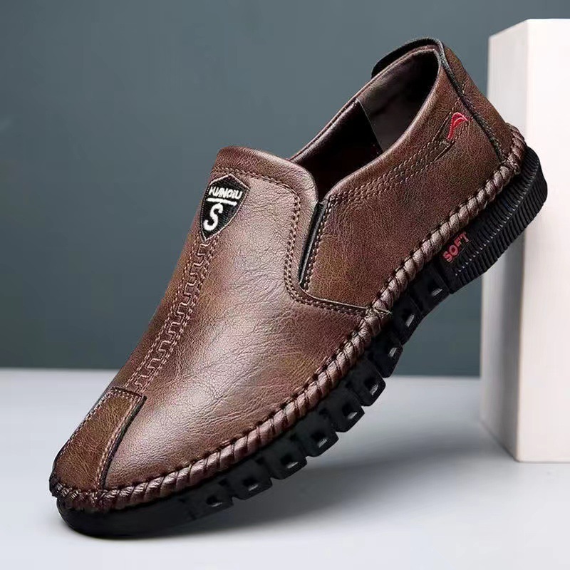 New Men's Business Casual Shoes Korean Style Trendy Leather Shoes Men's Soft Bottom Driving Shoes Slip-on Flat Heel Dad Pumps