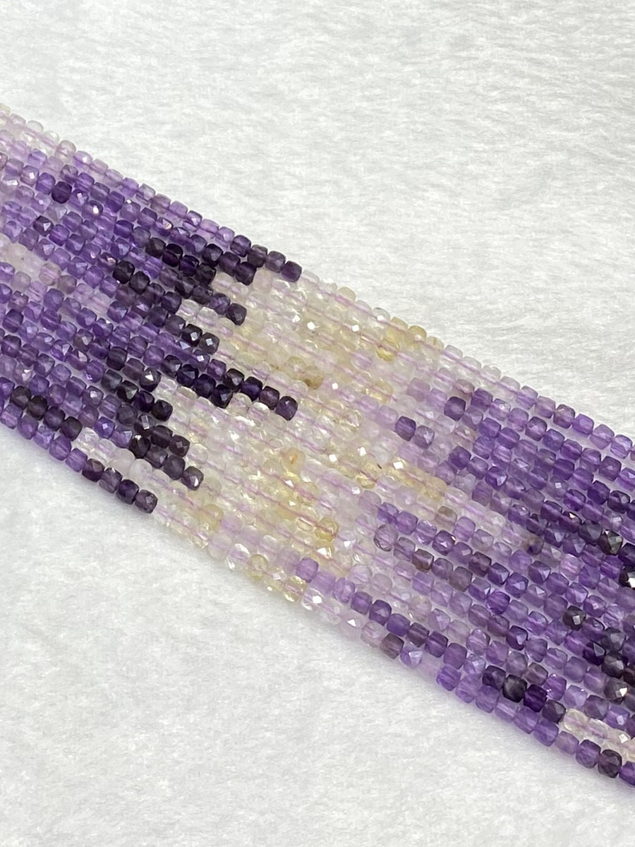 天然渐变色紫黄晶刻面方糖散珠diy女手链流苏锁骨配件串珠半成品