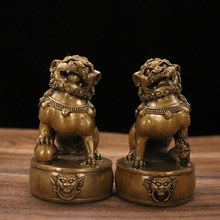 仿古铜狮子摆件鼓狮一对狮故宫狮门狮复古怀旧动物办公室装饰品