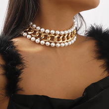 N11601欧美跨境朋克夸张粗链条项链套装女 时尚个性几何珍珠颈链