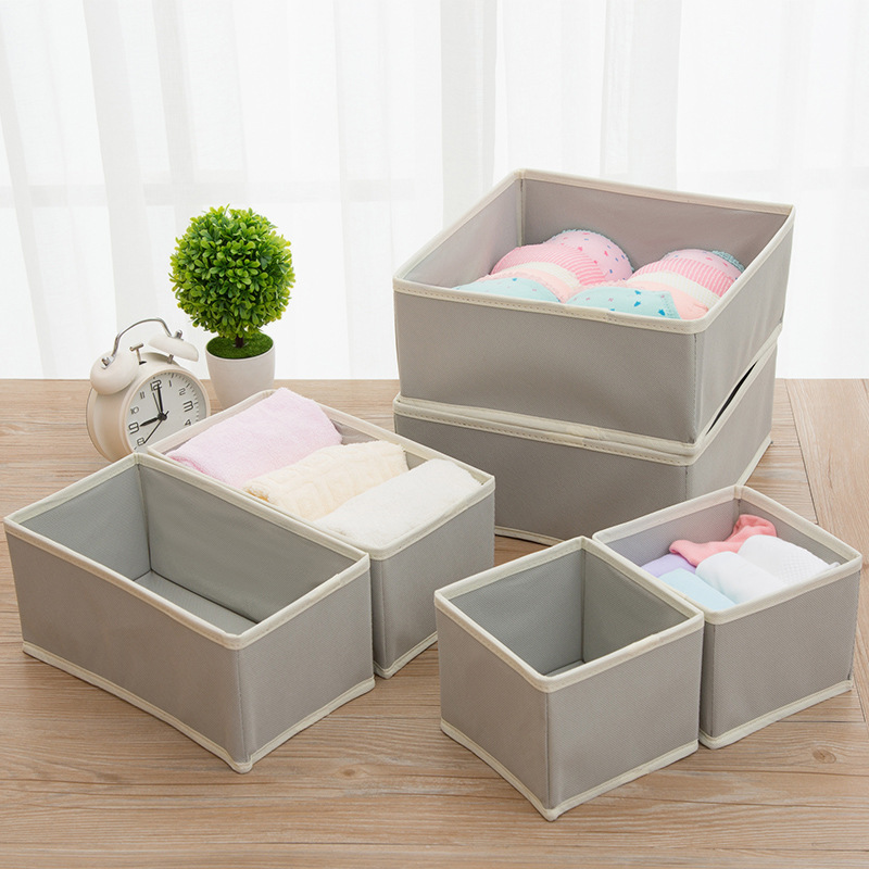 Wholesale Cross-Border Nonwoven Fabric Storage Box Socks Bra Underwear Drawer Six-Piece Set Foldable Storage Box