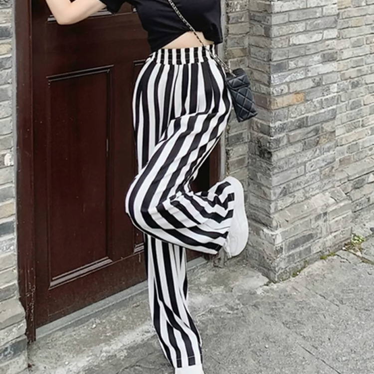 休闲女条纹裤长裤