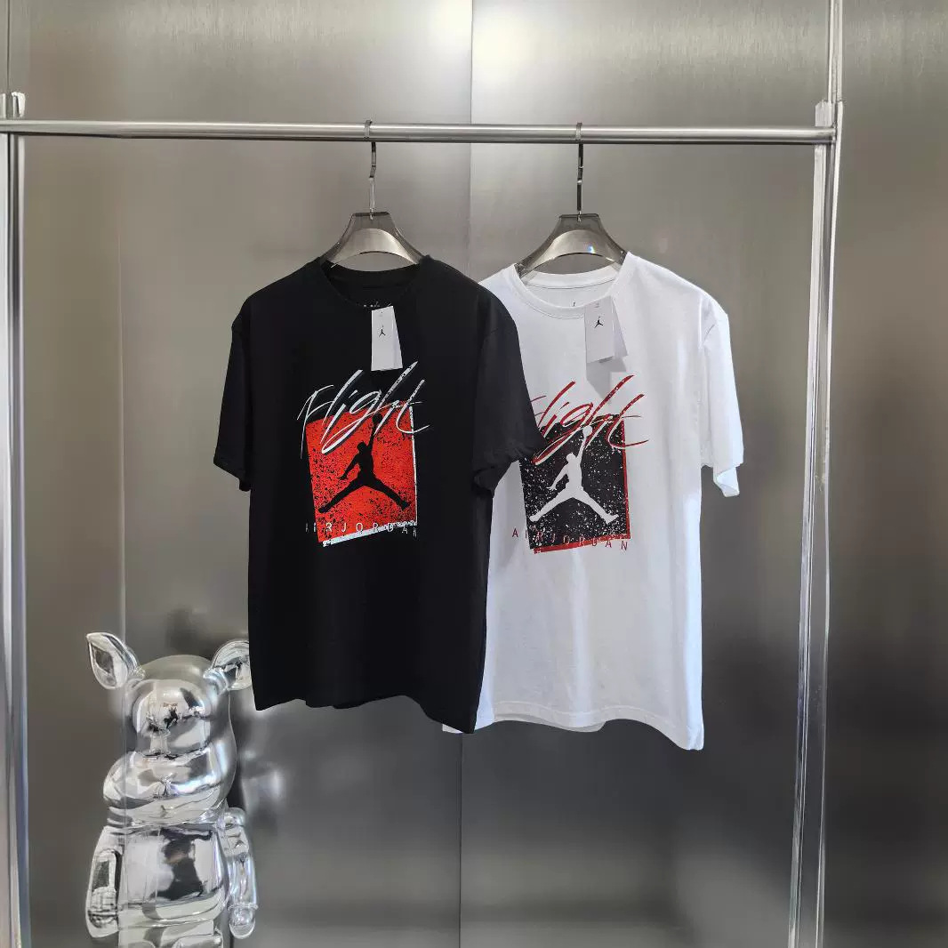 aj飞人2024夏季美式复古logo字母印花运动休闲t恤短袖 男女同款