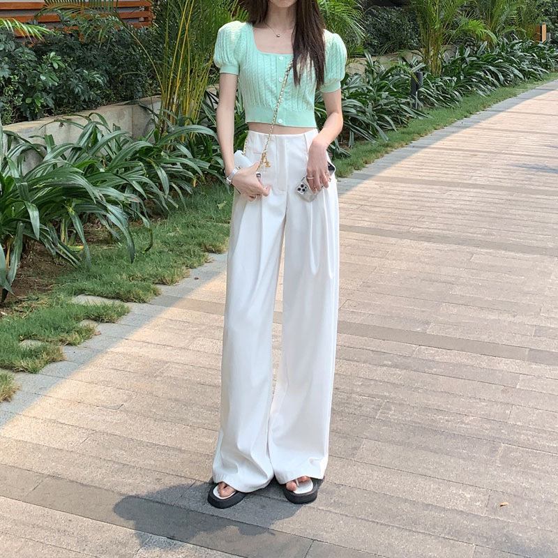 Meis White Straight-Cut Suit Pants for Women 2023 Spring New High Waist Slimming Loose Mop Wide Leg Pants Casual Pants