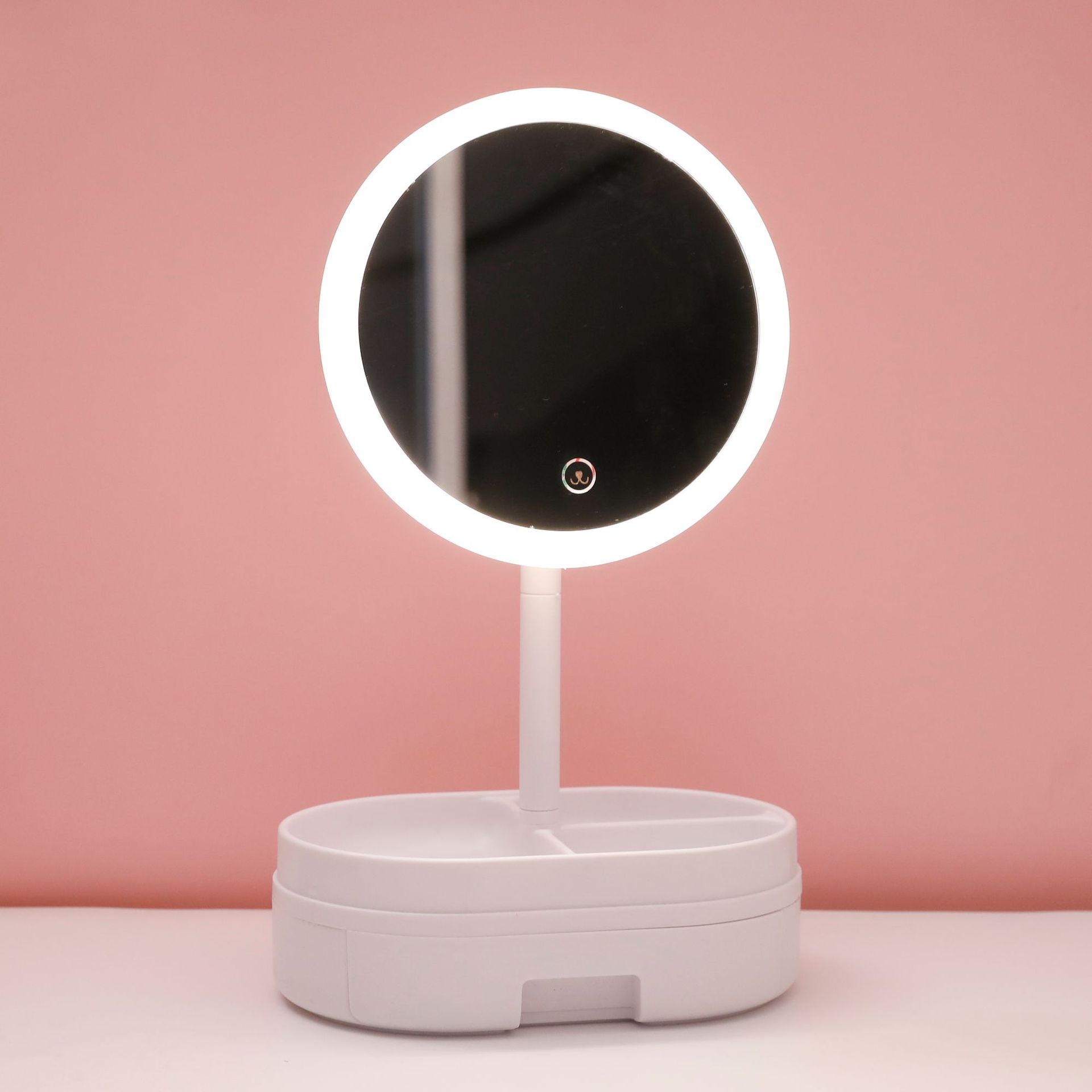 Mirror Makeup Mirror Desktop Household Desk Led Light with Storage Drawer Smart Fill Light Dressing Mirror