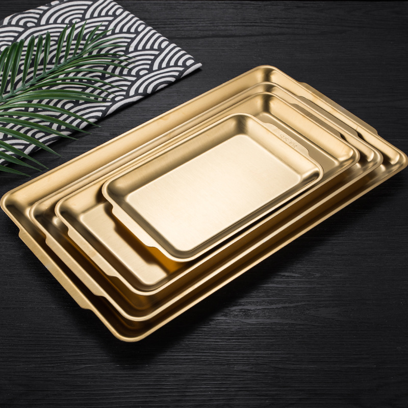 304 Thick Stainless Steel Rectangular Plate Sushi Plate Frosted Flat Plate Tray Storage Tray Korean Barbecue Plate