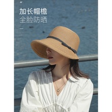 草帽女夏遮阳帽赫本风太阳帽韩版时尚凉帽折叠防晒帽大沿渔夫帽子