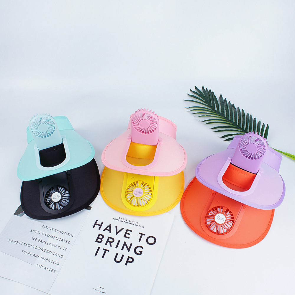 带风扇夏季新款网红太阳帽儿童电风扇空顶帽男女防晒帽子_浩盛帽业