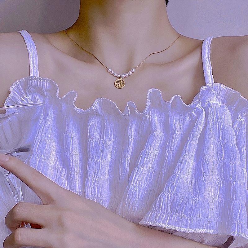 Fu Character Pearl Necklace Female Summer Light Luxury Minority Design Sense Advanced Clavicle Chain 2022 New Pendant Necklace