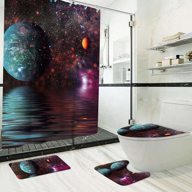 2023 New Starry Sky Series Printed Shower Curtain Four-Piece Polyester Waterproof and Mildew-Proof Partition Curtain One Piece Dropshipping