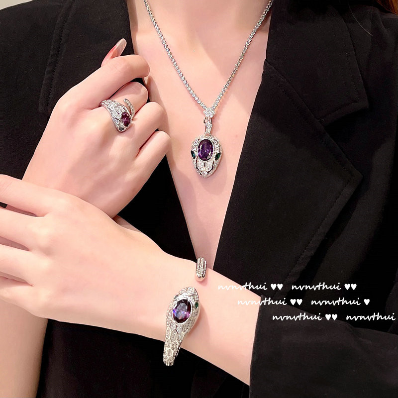 Cinderella Purple Tan Sang Bao Shi Ling Snake Bracelet Antique Sense 18K Gold Plating Colored Gems Zircon Ling Snake Necklace