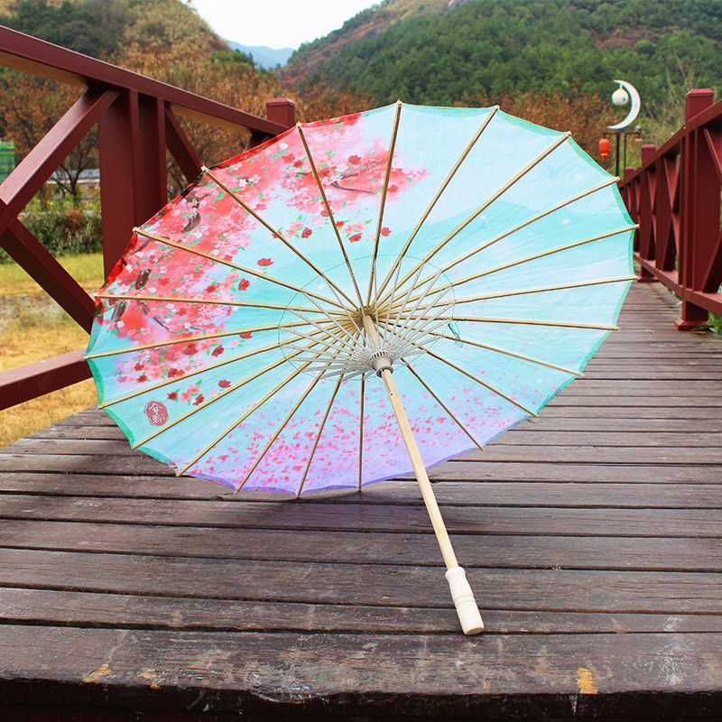 Craft Umbrella Solid Wooden Pole Dance Umbrella Cheongsam Silk Umbrella Performance Umbrella Decorative Ceiling Flower Cloth Umbrella Oil Paper Hanfu Umbrella