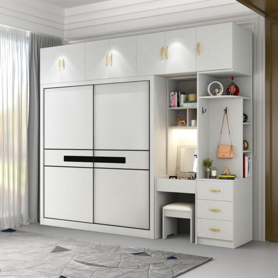 简约现代实木生态板衣柜推拉门白色三二移门衣柜整体卧室立柜衣橱