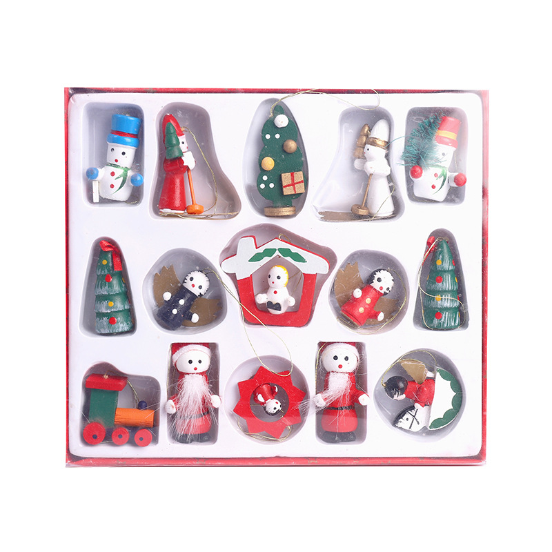 New Christmas Tree Wooden Hanging Decoration Set Christmas Solid Wood Pendant Puppet Set Christmas Decorations