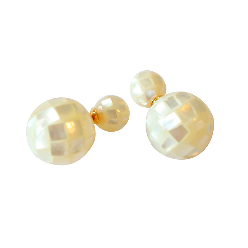 s038时尚海水圆形高质量白贝母双珠设计耳钉耳饰通体s925银现货