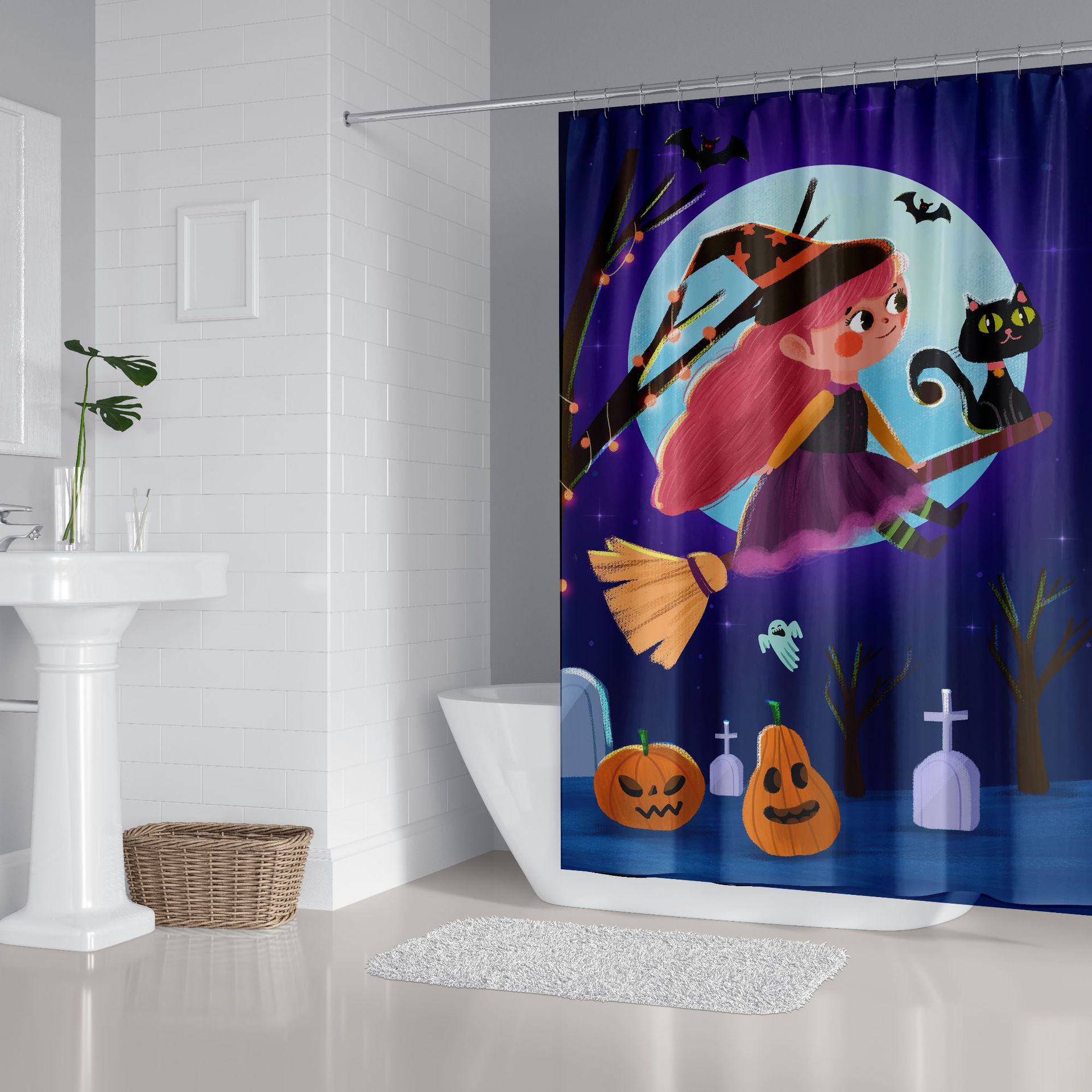 Factory Direct Sales New Halloween Amazon E-Commerce 3D Digital Printing Waterproof Shower Curtain