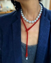 欧美小众设计一颗珍珠红绳吊坠项链休闲百搭红羊时髦长款毛衣链女