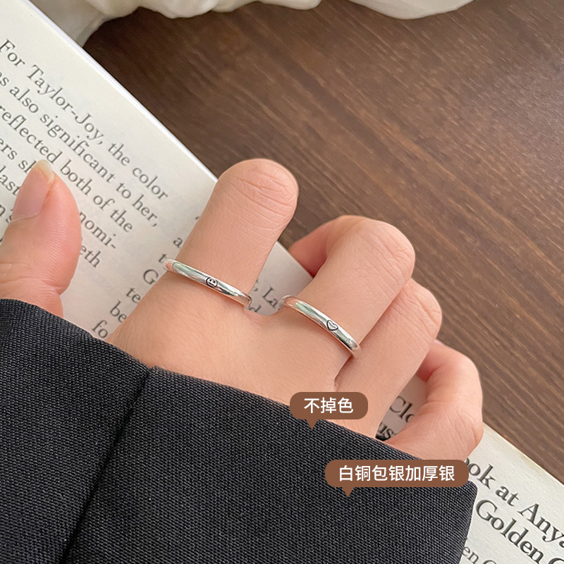 Lan Zhi 925 Silver Ring Non-Fading Female Simple Personalized All-Match Lovely Smiley Face Ins Style Open Ring Wholesale