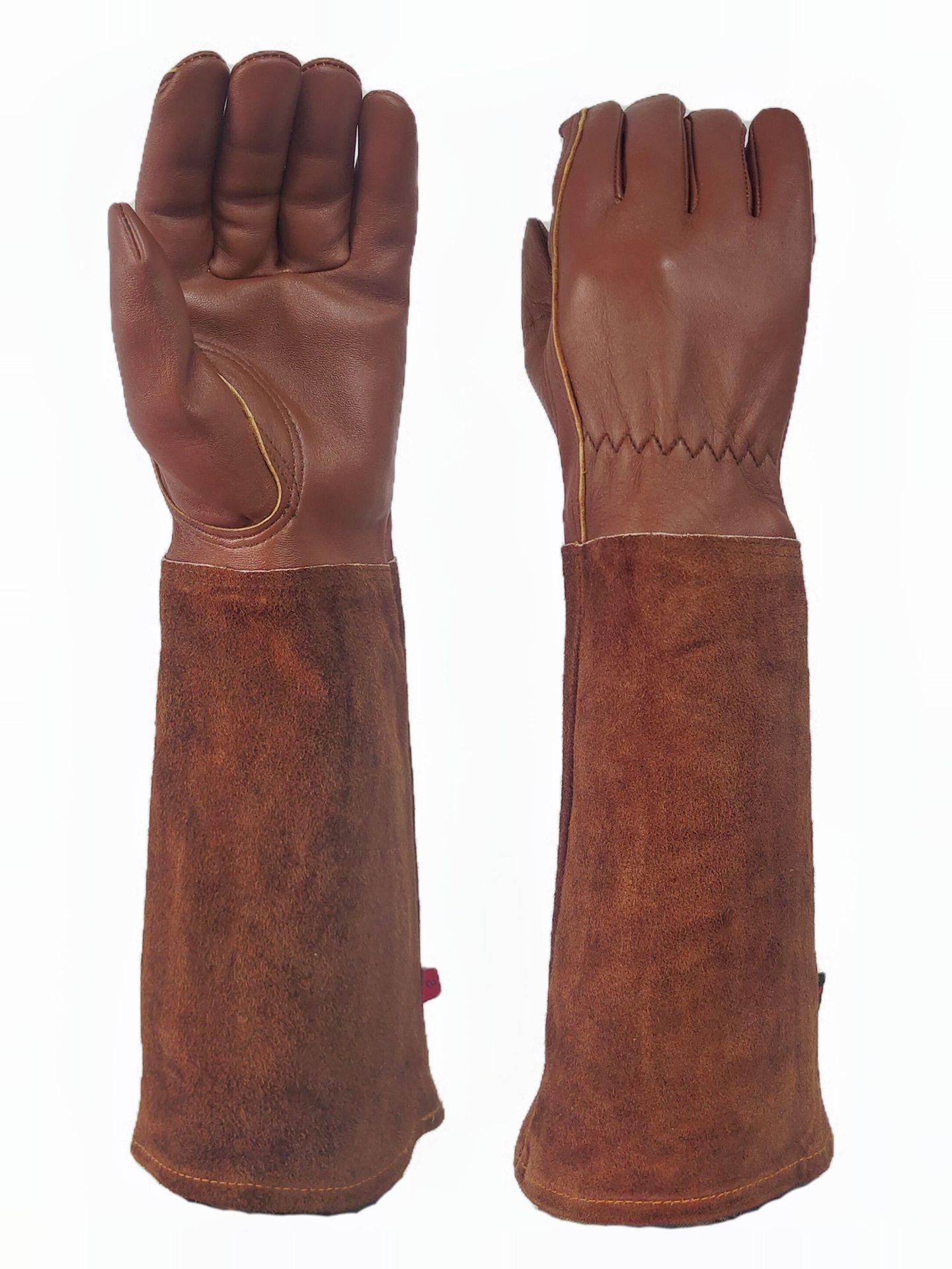 跨境热卖羊皮手套防刺劳保手套加长款拼接园艺手套隔热烧烤手套